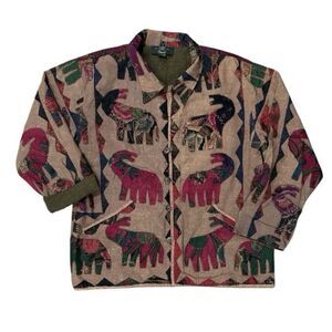 Vintage 90s Orvis Elephant Applique Patchwork Jacket Boho Art Quilted Womens S